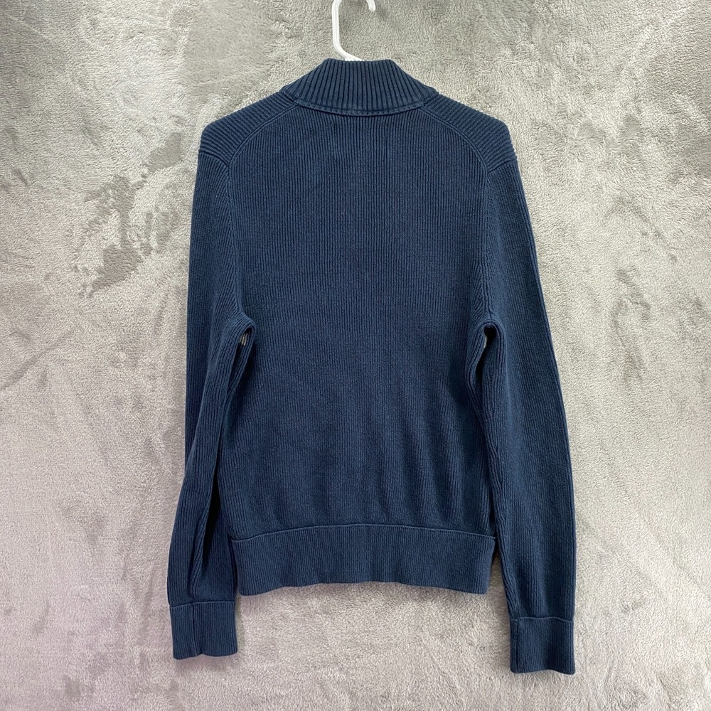 Eddie Bauer Quarter Zip Sweater Men's M Navy Striped Ribbed Knit Cotton Pullover - Picture 7 of 9